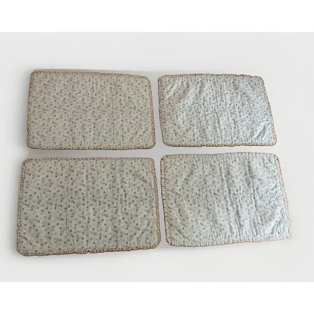 Vintage SET Of 4 Placemats Quilted Lace Trim 16” X 12” Cottage Farmhouse 3692/21